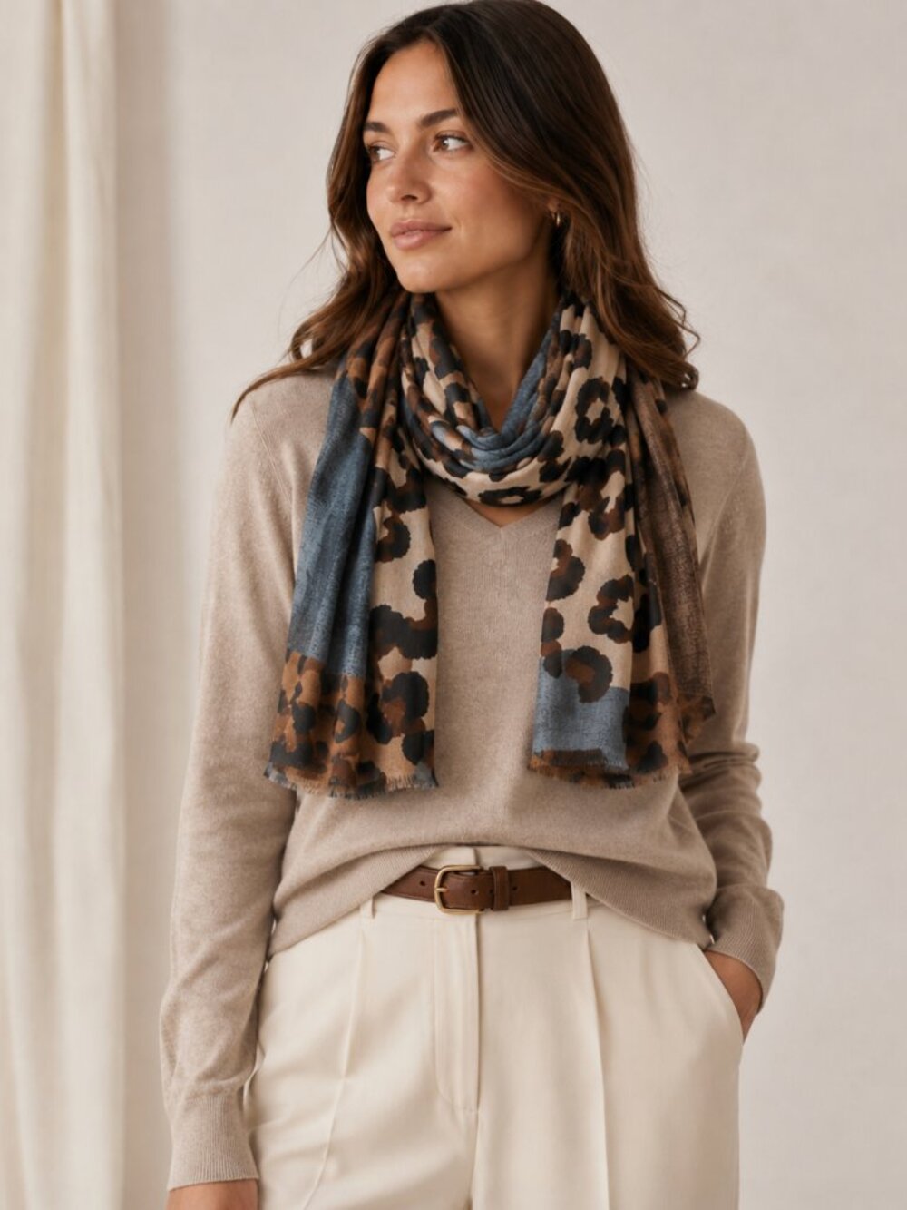 NWT Blue Brown Animal Print Soft Lightweight Scarf